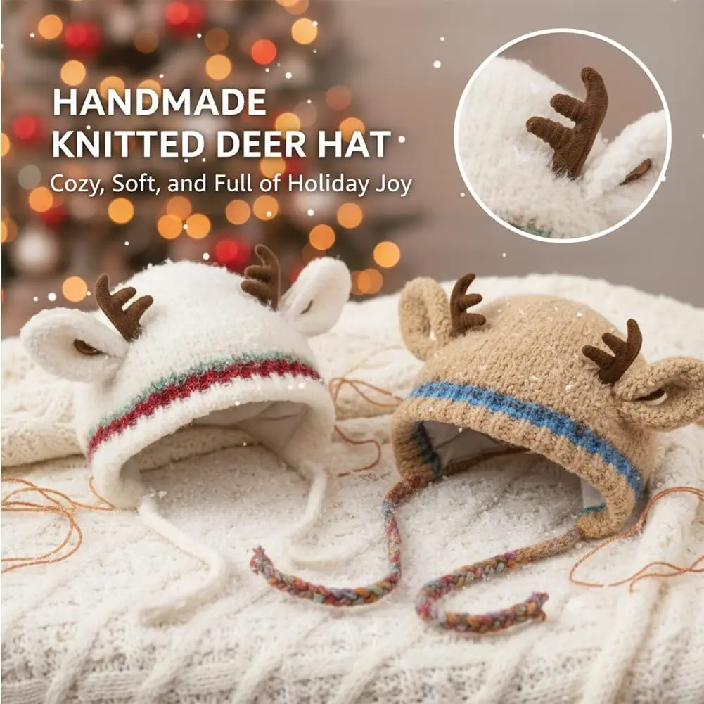 طوي قبعة قرن الوعل الدافئة إِلْكَة عيد الميلاد قبعة الغزلان قرن الوعل قبعة الإبداعية للتحويل قبعة الرنة للسفر ملحق عيد الميلاد #2