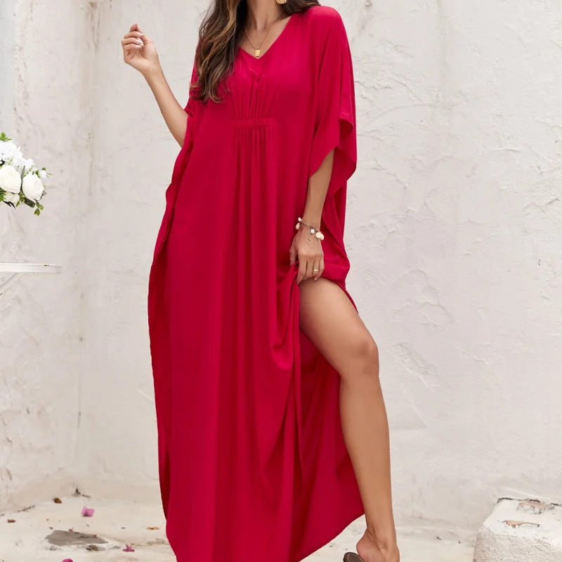 Beach Sarong Cover Up 9 Colors Solid Elegant Long Dress for Women Summer Vacation Bikini Sun Protection Swimwear