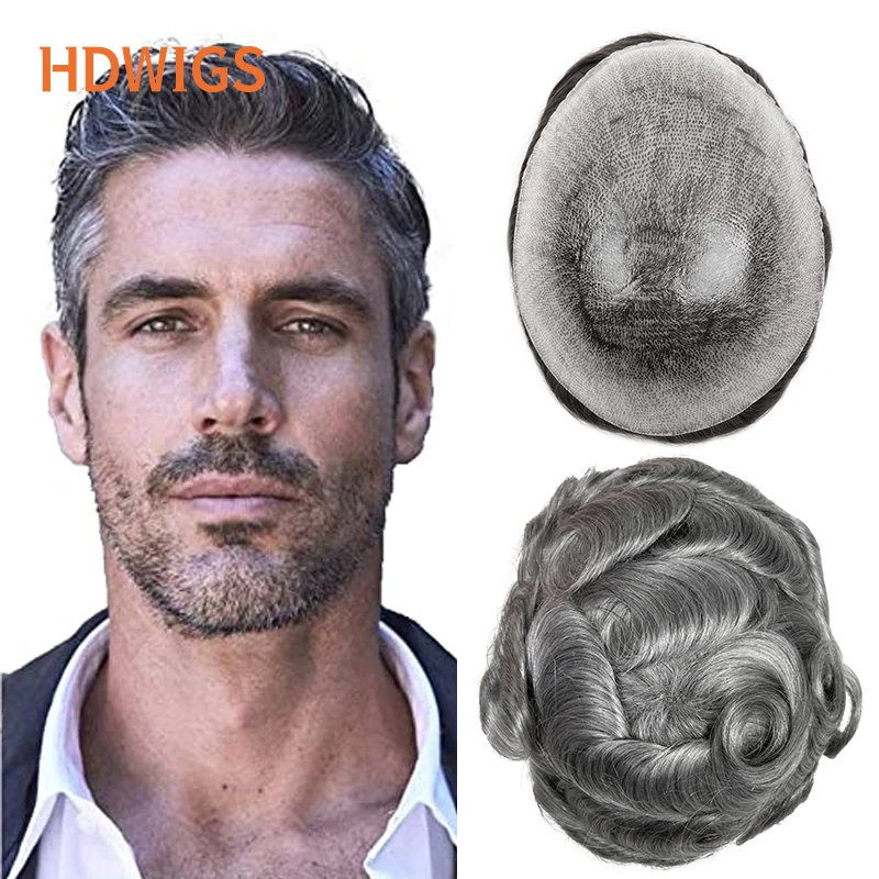 ISKIN Men's Capillary Prosthesis Thin Skin Human Hair System Unit Full PU 100% Human Hair Wigs Natural Hairpiece Topper Knotless