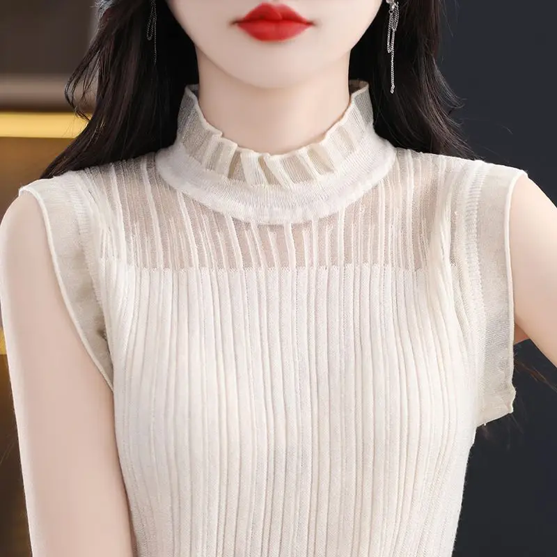 

Fashion Loose Spliced Gauze Ruffles Lace Blouse Female Clothing 2024 Summer New Casual Pullovers Sleeveless Office Lady Shirt