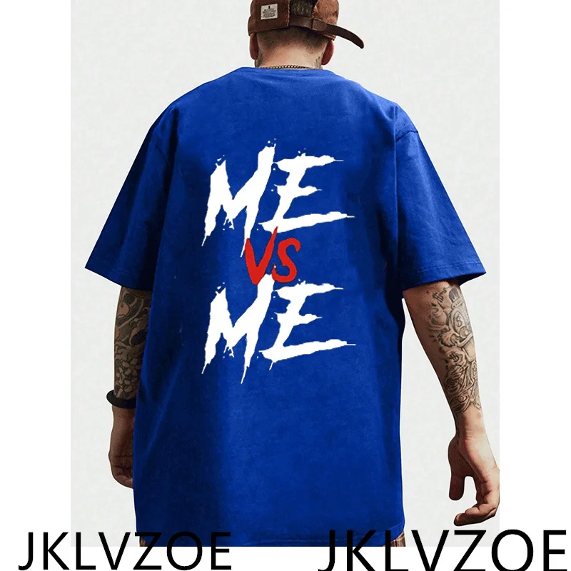 Men Summer Polyester T-Shirt Me VS Me Letter Tee Tops Male Casual Short Sleeve Clothing Streetwear  Unisex Fitless Short Sleeve