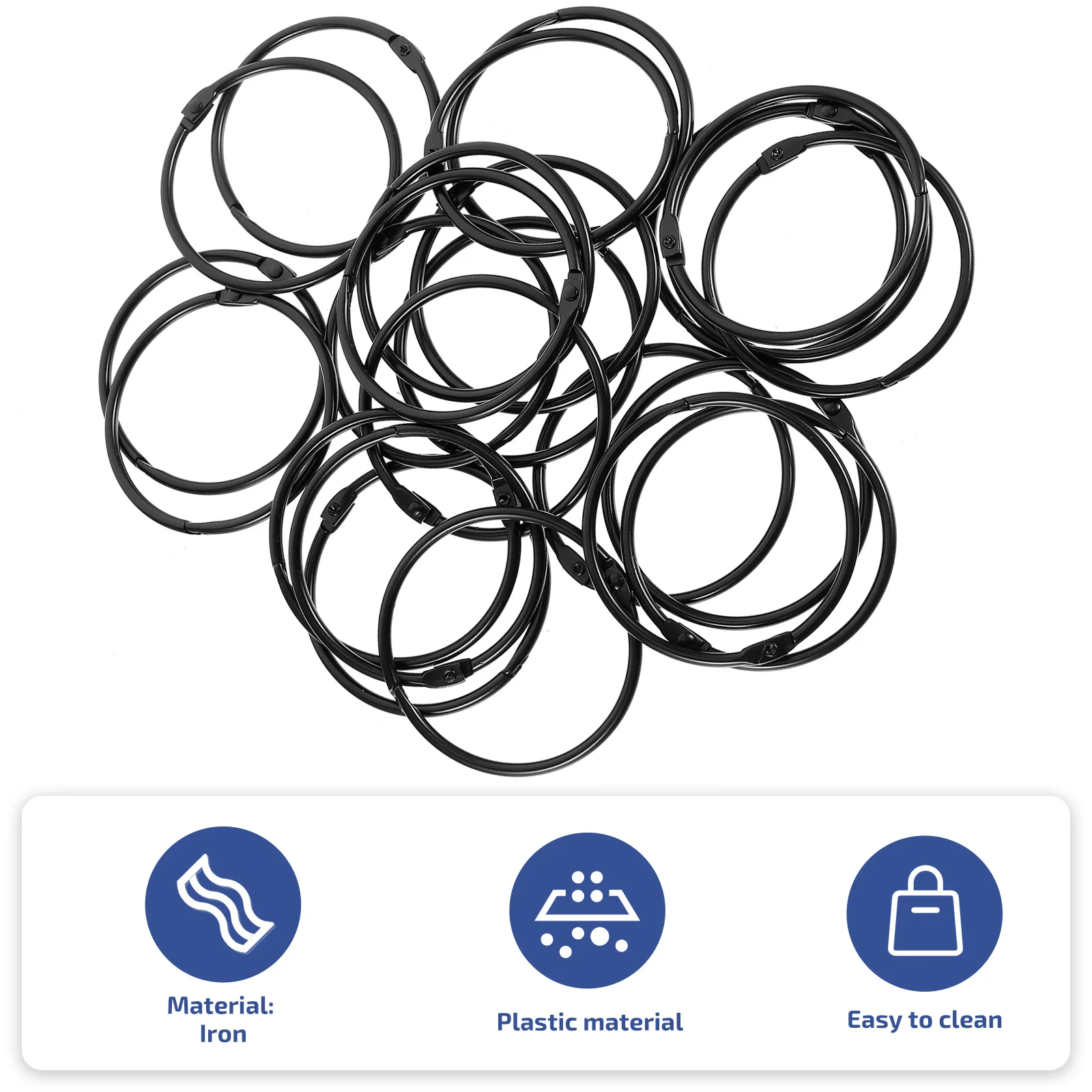 

24pcs Shower Ring Hook Black Curtain Hooks Household Rings Clips for Curtains Rods Iron Material Easy Install