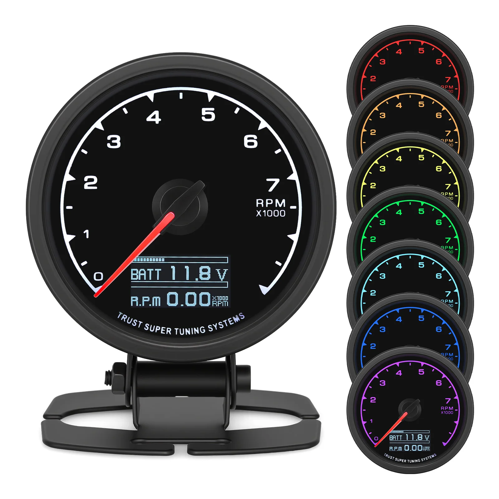 62mm 9000 RPM Tachometer Boost Gauge Water Oil Temp 7 Color LCD Display Turbo Voltmeter Oil Pressure Meter Vacuum Racing Meter