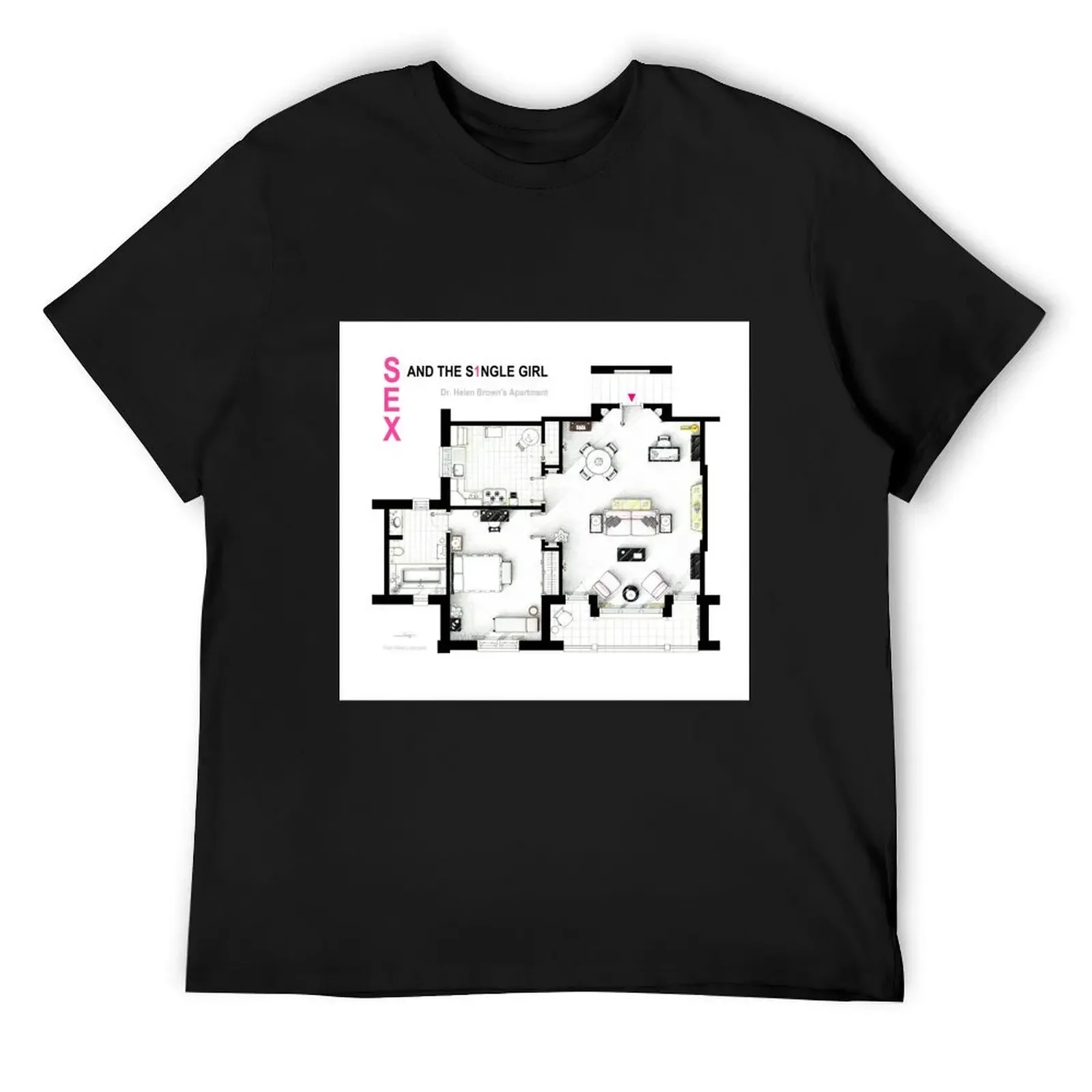 Floorplan of Dr. Brown's apartment from SEX AND THE SINGLE GIRL T-Shirt vintage anime shirt mens tall t shirts