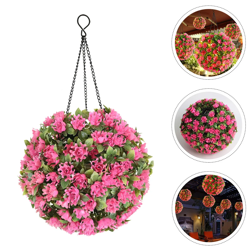 

Pink Flowers Hanging Solar Lamp Plastic Outdoor Realistic Floral Topiary Ball Garden Yard Wedding Holiday Decor