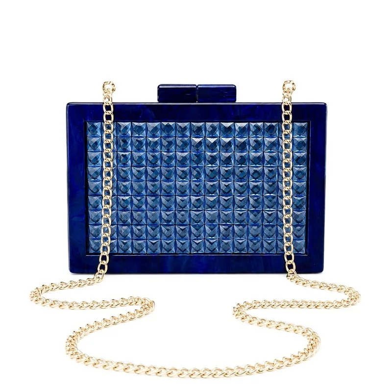 New Fashionable Blue Shiny Rhinestones Acrylic Evening Bag for Luxury Wedding Prom Purse Formal Events Cocktail Party Weddings