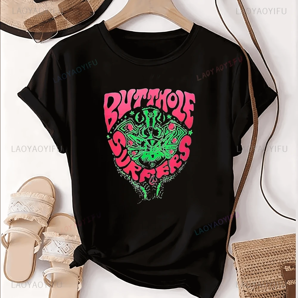 Butthole Surfers Embroidered T-Shirt - Trendy Short-Sleeved Shirt for Both Men and Women - Large Size - Fashionable T-Shirt