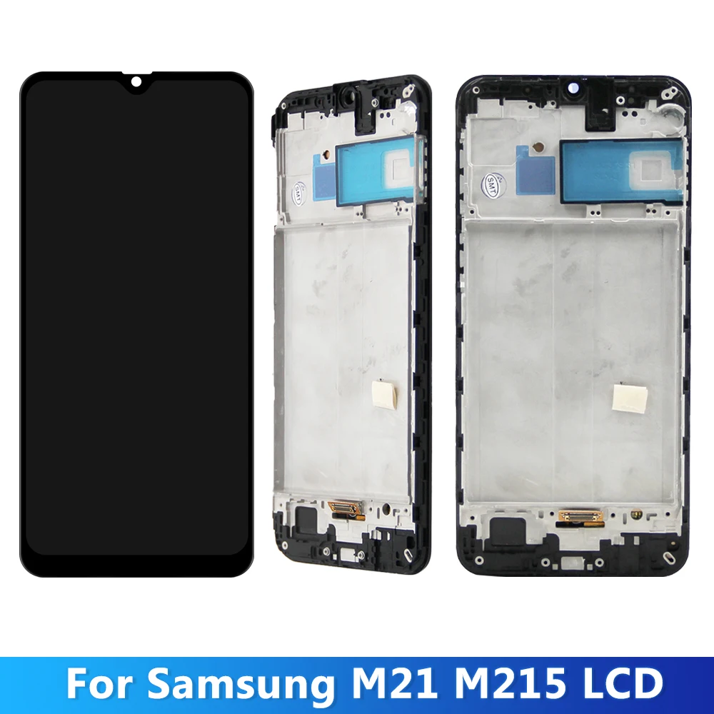 For AMOLED M21 LCD With Frame, For Samsung M21 2020 M215 M215F M215F/DS LCD Display Touch Screen Digitizer Assembly Replacement