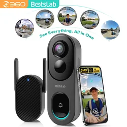 Qihoo360 Botslab 5MP Obiettivo Fisheye Videocitofono Campanello Telecamera WIfi Batteria Campanello con filo Cloud Storage Campanello di sicurezza domestica gratuito