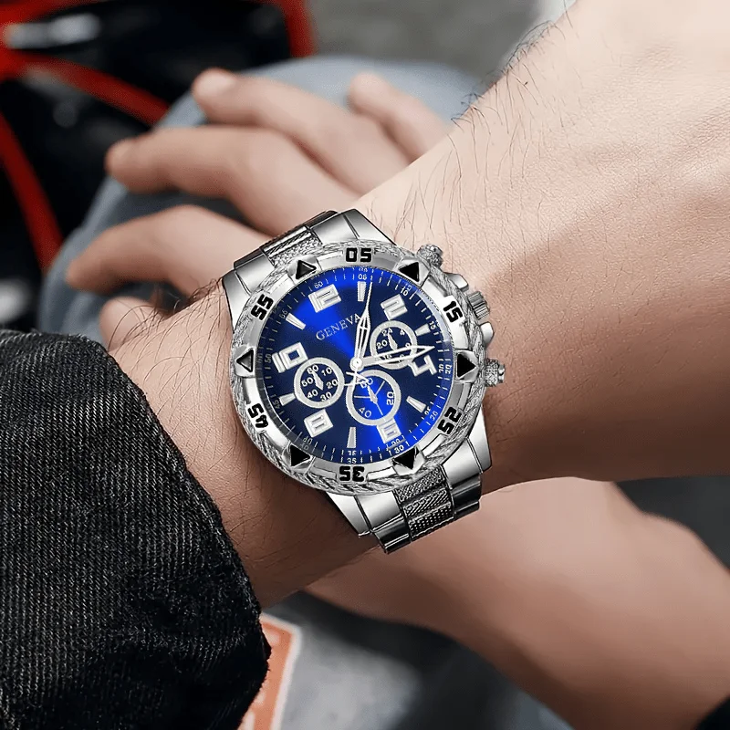 مجموعة ساعات رجال الأعمال الكلاسيكية، ساعات رجالية كوارتز دائرية بحزام من الفولاذ المقاوم للصدأ، اختيار مثالي للهدايا