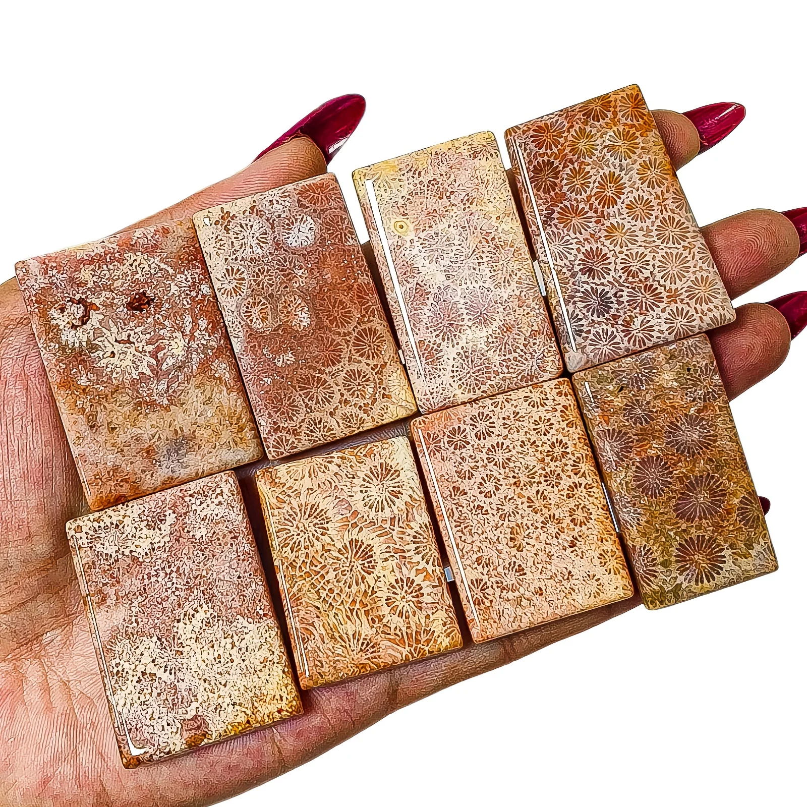 1pc Premium Coral Agate Loose Synthetic Rectangular Square Irregular Cut Synthetic, Chrysanthemum Stone