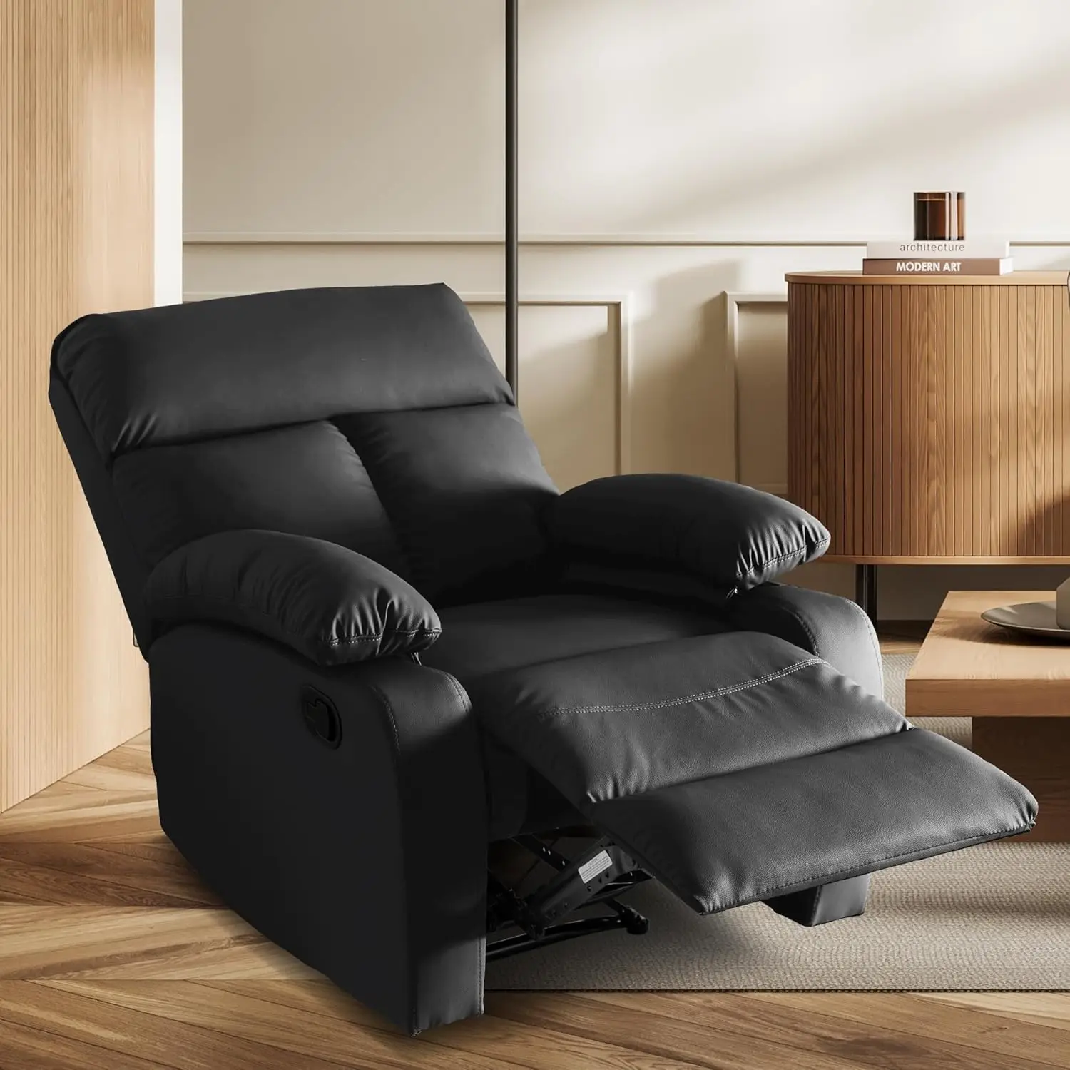 Fauteuil inclinable manuel pour adultes, cuir anti-rayures, petit canapé noir pour camping-car ou salon
