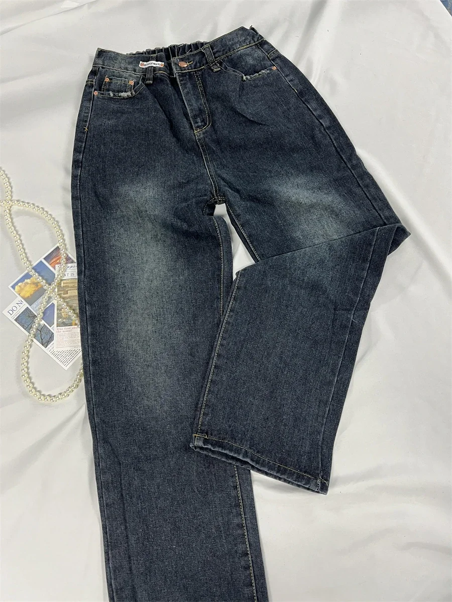 

Jeans Women Loose High Waist Korean Style Elastic Waisted Streetwear Vintage Straight Casual Daily Baggy Denim Autumn Spring Fit