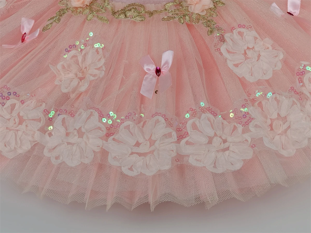

Pink Flowers Professional Ballet Tutu Skirt Costume Kid Girl Ballet Dance Clothes Leotards Dress Female Dance Suit