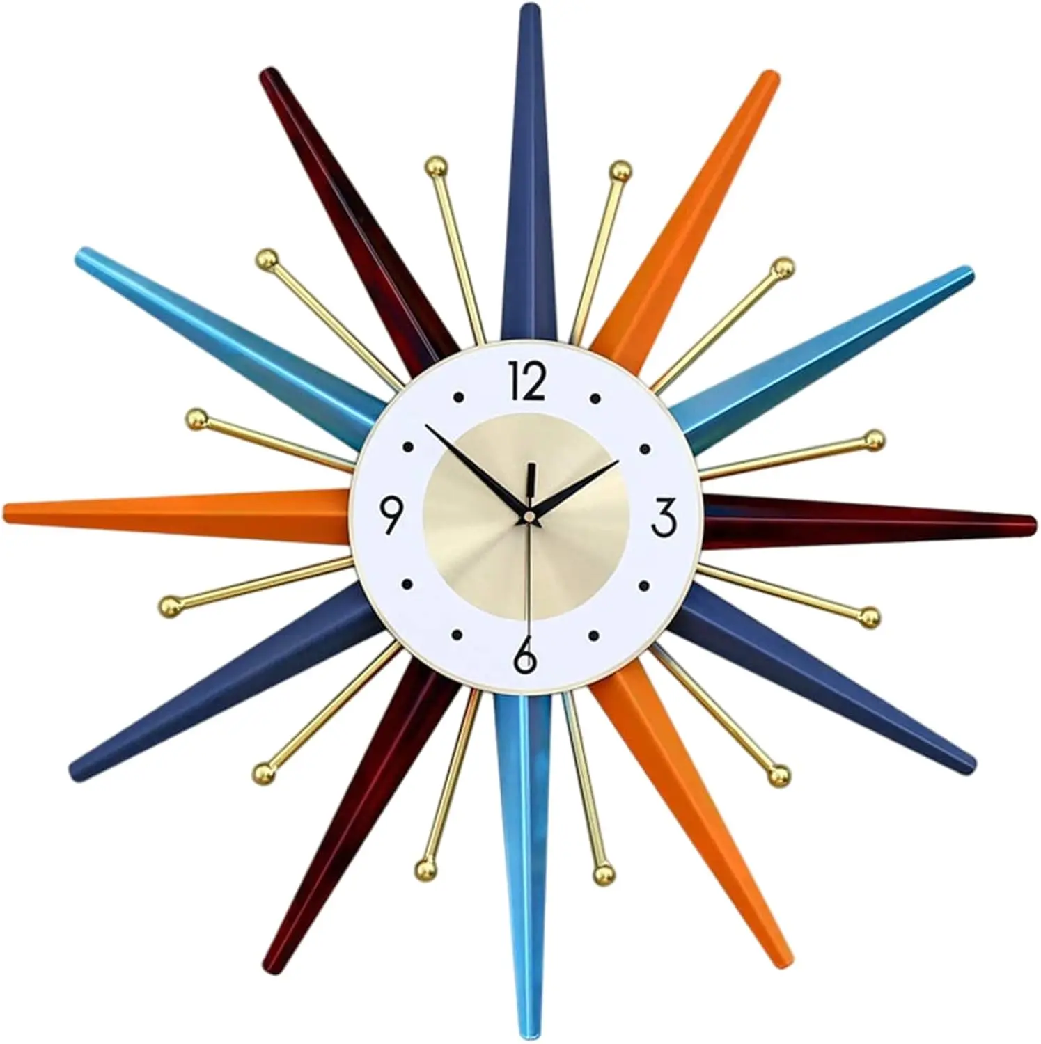 Large Wall Clock 31 Inch Modern Wall Clock Starburst Mid-Century Modern Decor Non-Ticking Battery Operated Colorful Clock