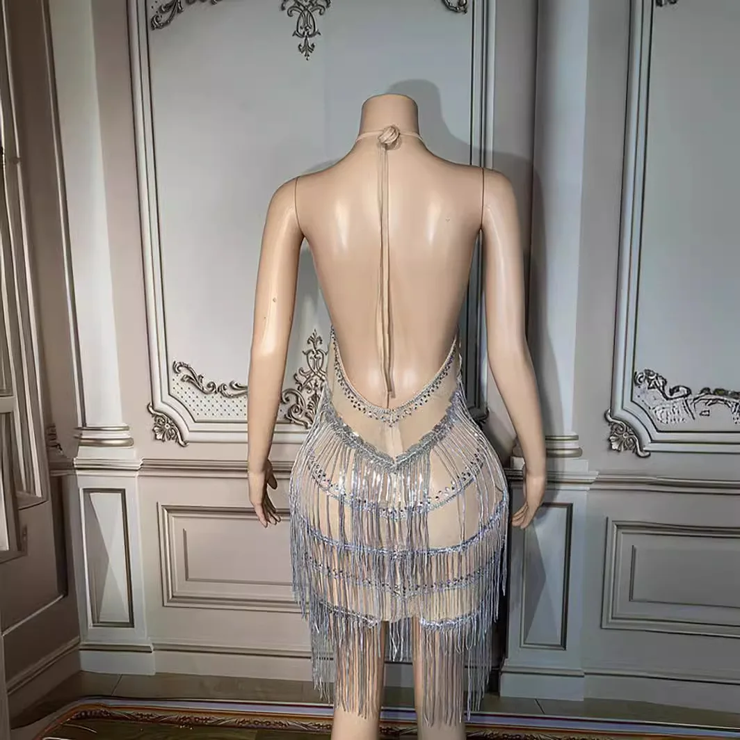 เพชรพู่ Elegant Lady ขนาดกลาง-ยาวเซ็กซี่โปร่งใสเพชรเต้นรําชุดกระโปรงชุดราตรีสตรีสําหรับกิจกรรม Vestito