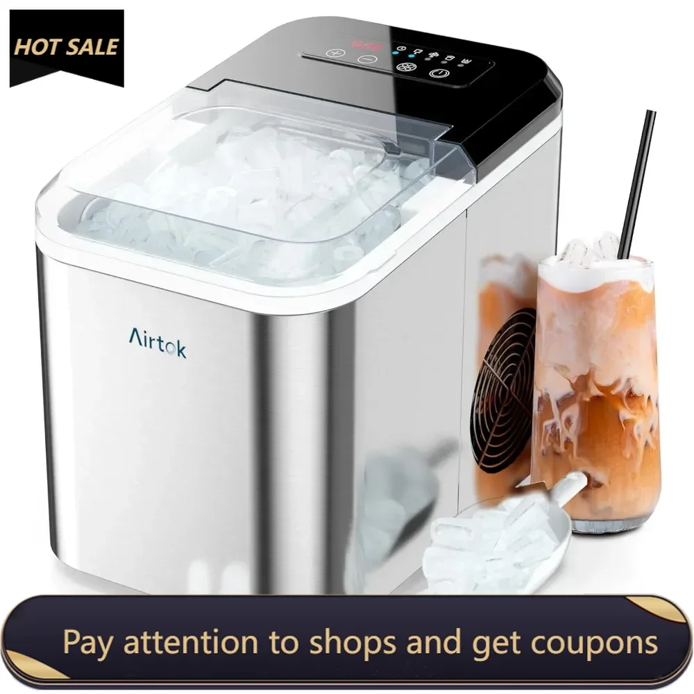 Ice Makers Countertop with Reservation, 28LBs/24H, 9 Ice Cubes Ready in 6 Mins, Self-Cleaning Ice Maker Machine with Basket