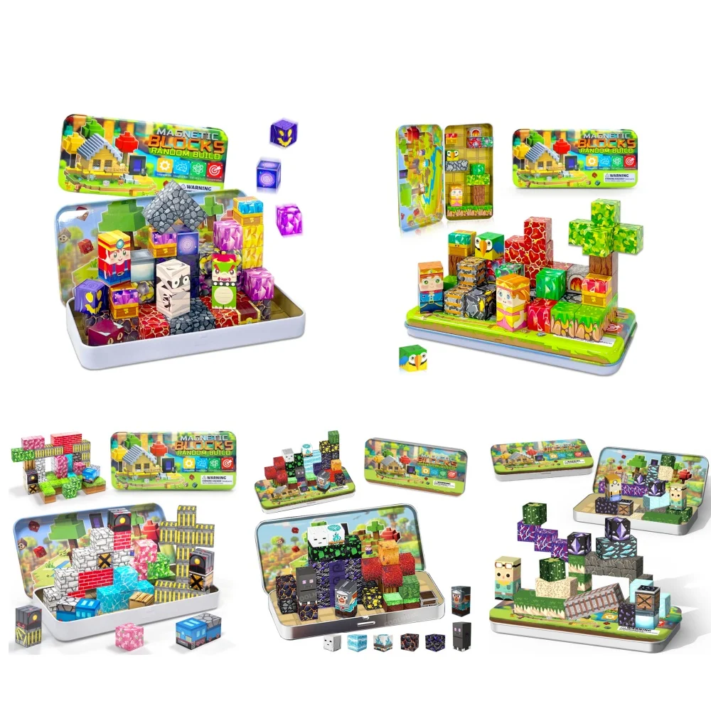 35개 자석 블록 장난감 세트 STEM 교육용 자석 장난감 아이들 선물 철제 상자 여러 테마 포함