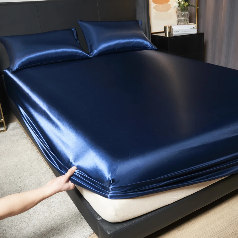 Luxury Simulated Silk Satin Mattress Bedspread ,Single Piece Bed Cover ,Queen King Mattress Protective Cover (No Pillowcases)