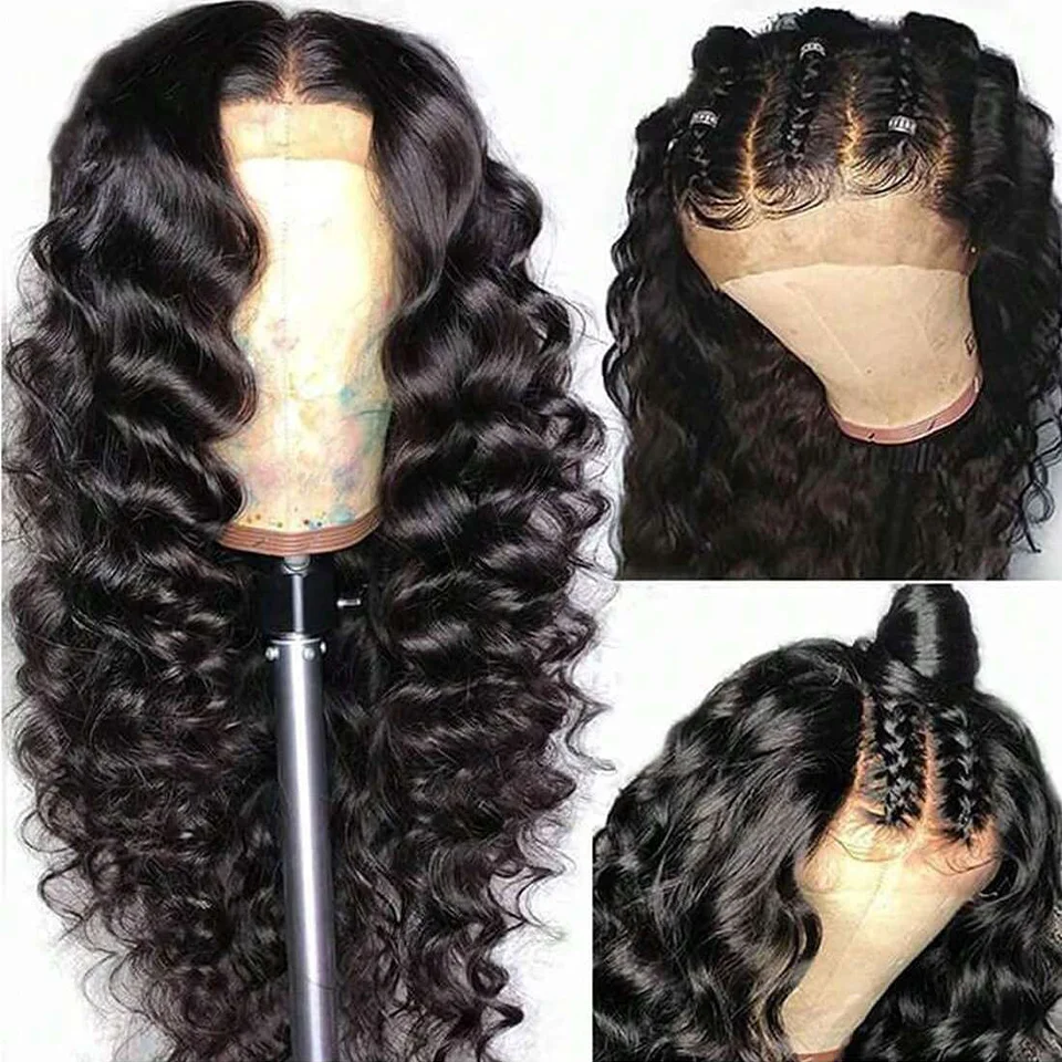 Human Hair 13x6 HD Deep Wave Lace Frontal Wigs 13x4 Water Curly 5x5 Glueless Lace Front Wig 30 40 Inch image 2