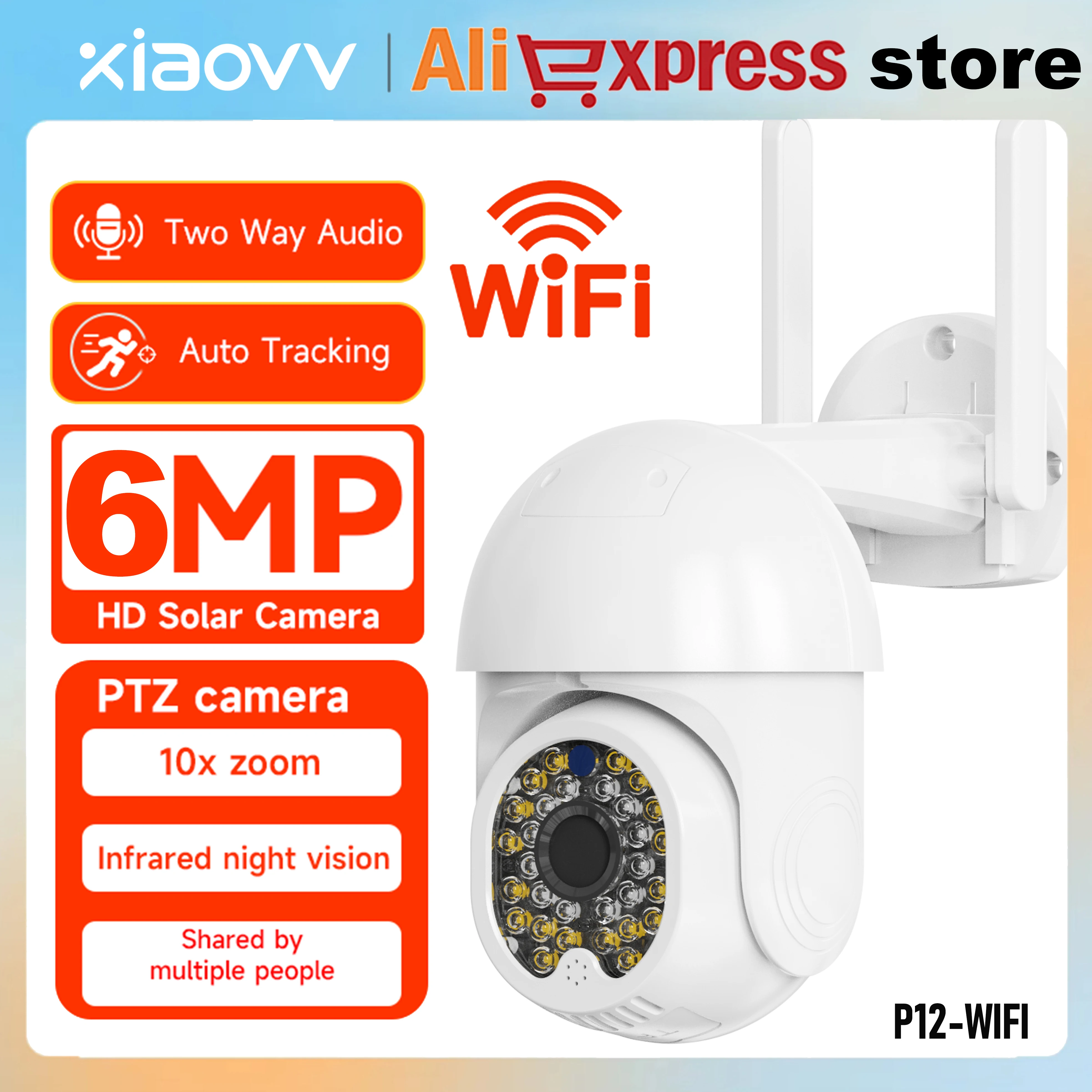 Xiaovv P12 6MP HD Outdoor WIFI Wireless Cctv Camera  AI Auto Tracking IP65 Waterproof Night Vision Home Ip Surveillance Camera