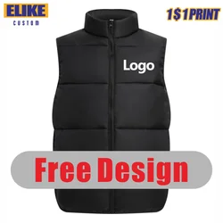 Winter Warm Down Vest Custom Team Logo Casual Sleeveless Jacket Printing Pattern Chill -proof Coat Company Brand Text ELIKE