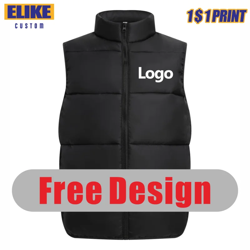 Winter Warm Down Vest Custom Team Logo Casual Sleeveless Jacket Printing Pattern Chill -proof Coat  Company Brand Text ELIKE