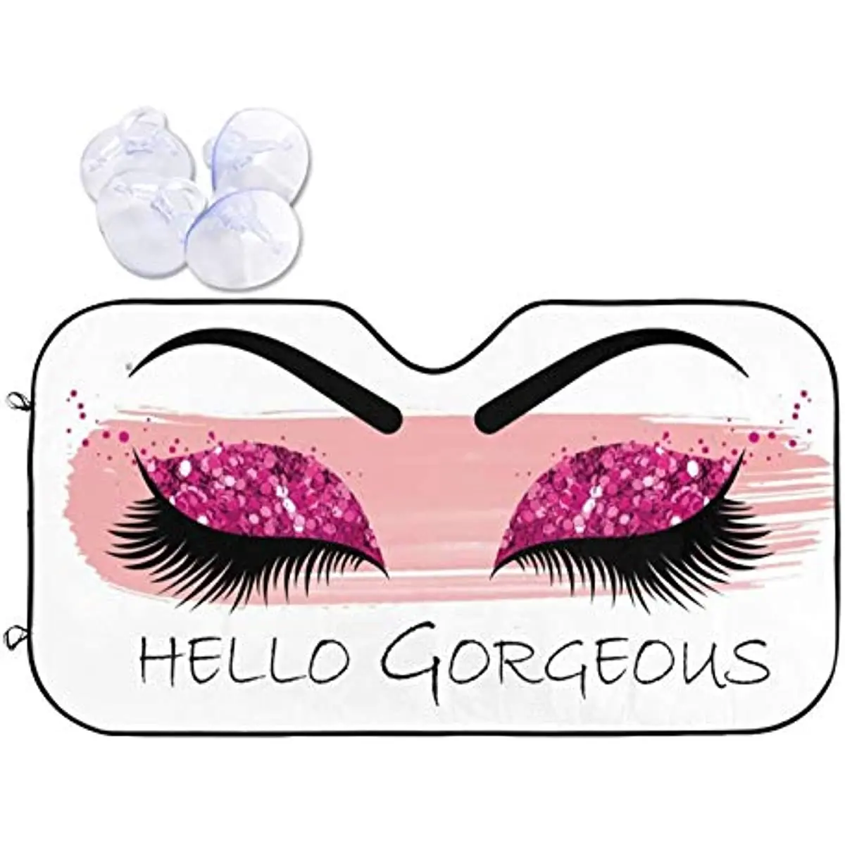 Hello Gorgeous Car Front Windshield Sun Shades, Pink Glittering Eyelash Makeup Auto Window Sunshade, Summer UV Rays Blocker Viso