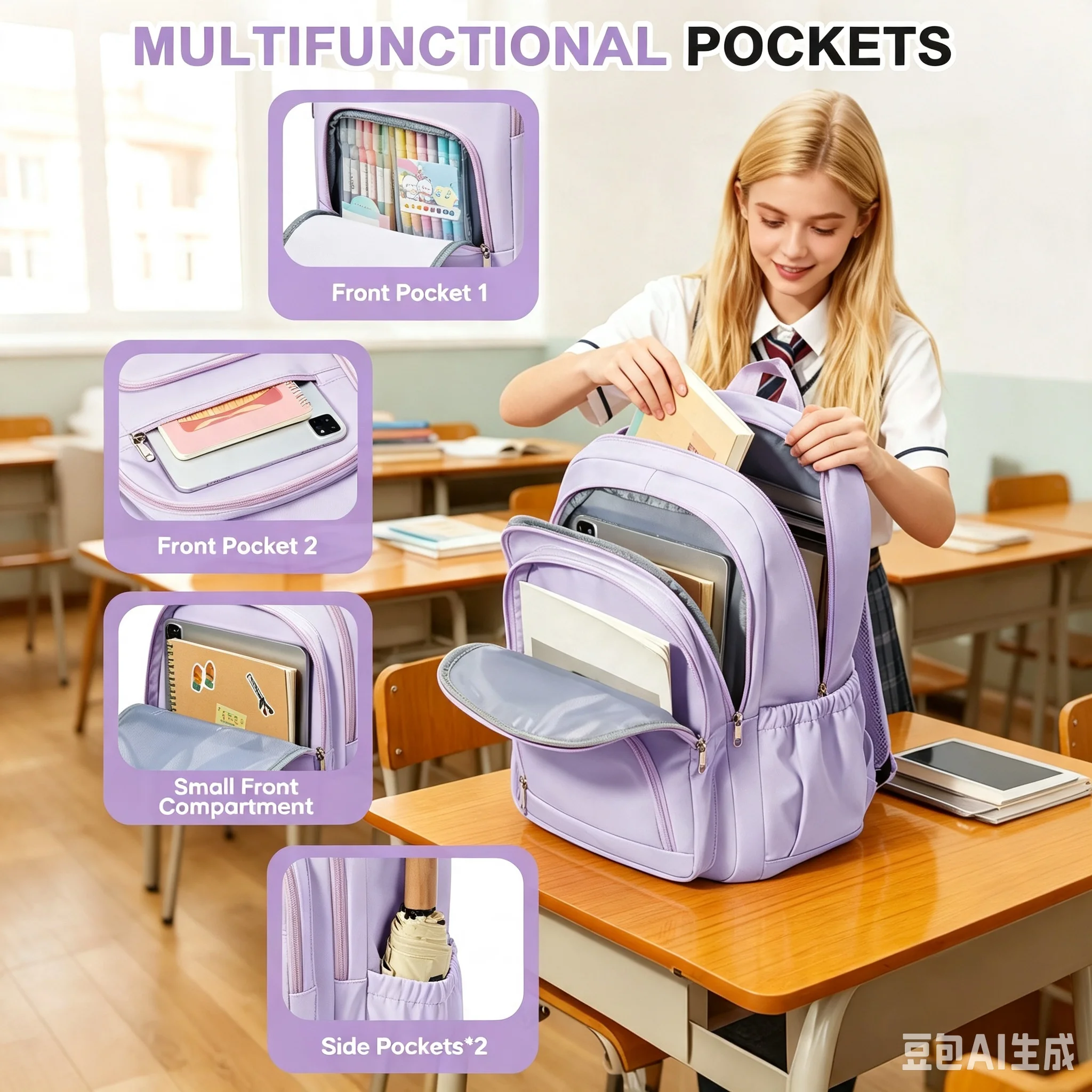 Casual Backpack School Bag for Girls, Backpack for Women, Multi-Pocket Design Durable for School, High School College Bookbag