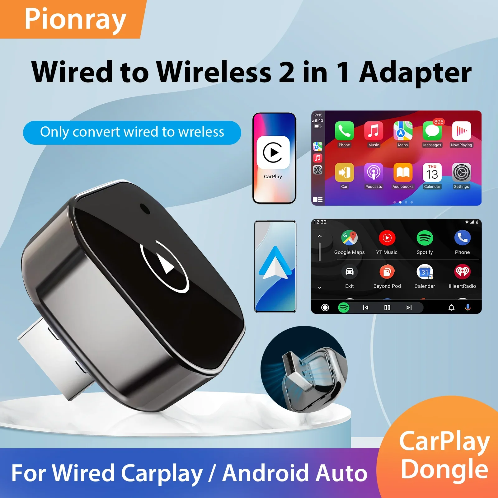 2026 Pionray Upgraded Wireless CarPlay Adapter Stable Transmission No Delay Convert Wired CarPlay to Wireless CarPlay