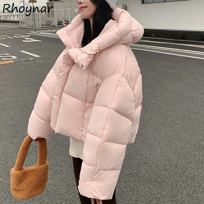 

Short Style Parkas Women American Cropped Tops Baggy Thickening Warm Hooded Solid Temperament Korean All-match Daily