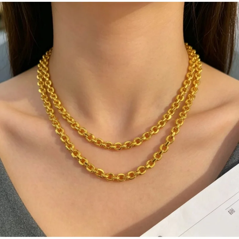 Luxury 100% Real 24K Gold 3mm Thick Cross Chain Necklace Versatile High-End Minimalist Statement Piece Design