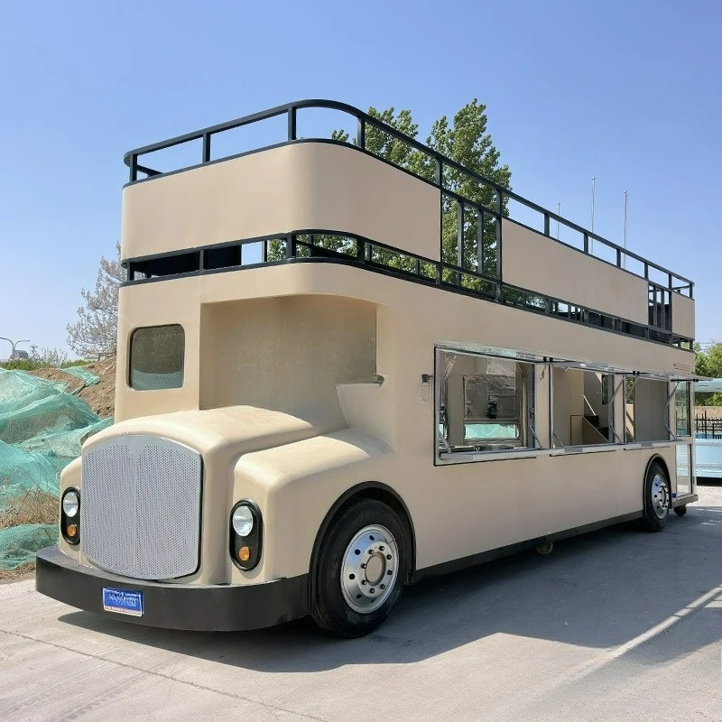 Multifunctional four-wheel mobile food cart, commercial double-decker bus snack cart for commercial streets and scenic spots