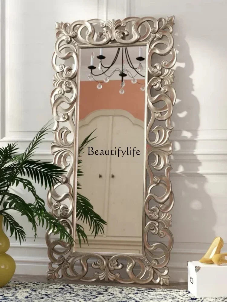

LJY*floor-to-ceiling mirror retro European clothing store engraved large mirror