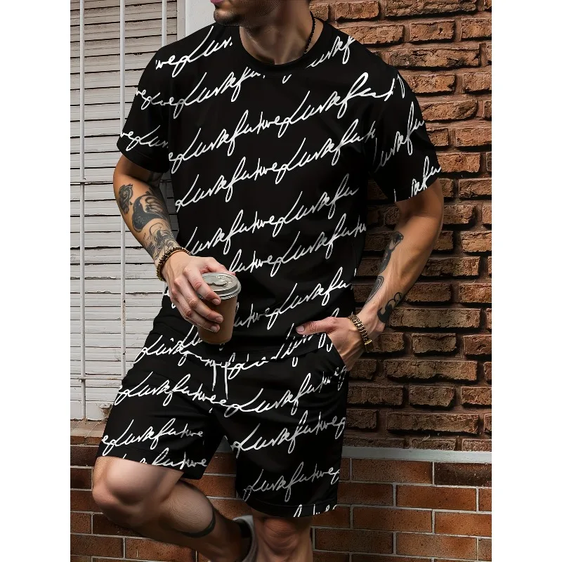 2025 Men's Summer 3D Printed Short Sleeved T-shirt Shorts Set Casual Sports Breathable Outdoor Casual Daily Street Wear