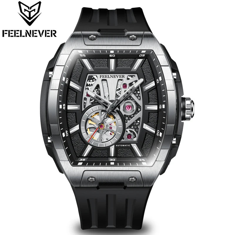 FeelNever Professional Hollow Mechanical Men Watches Fashion Luxury Business Sapphire Crystal Automatic Waterproof Vintage Clock