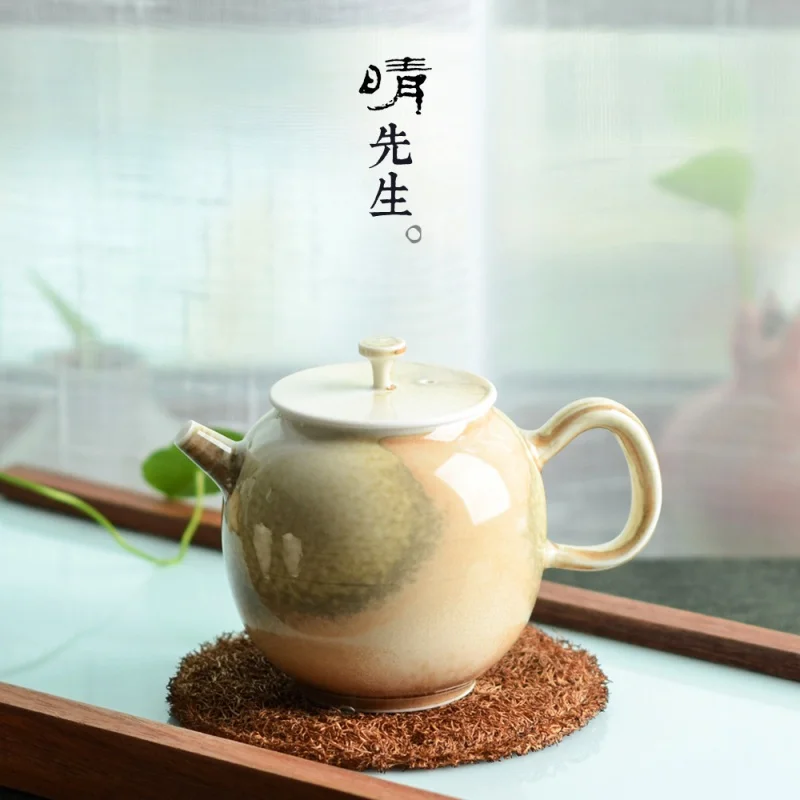 

Handmade Firewood Color-Burning Hand-Made Spring and Small Pot Ball Filter Teapot Egg-Shell Porcelain Ceramic Kung Fu Teapot Tea