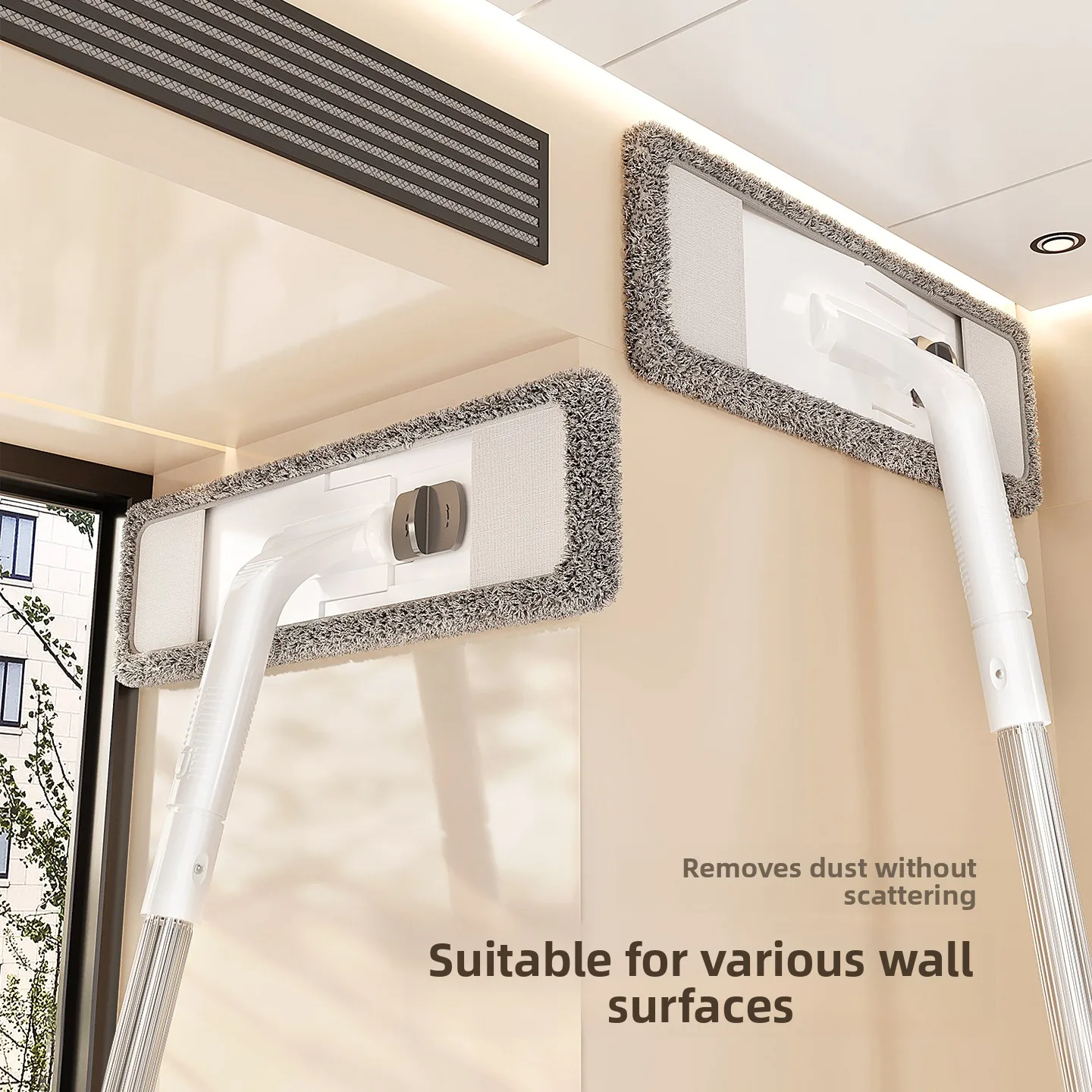 

High Reach Mop Wall Cleaning Tool Tile Floor Sweeping Household Cleaning Tool Long Handle Aluminum Pole Superfine Fiber Head
