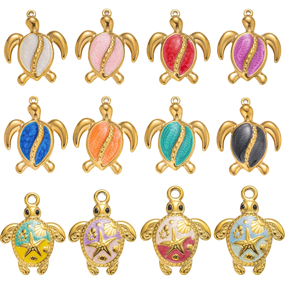 5 قطع الفولاذ المقاوم للصدأ المينا السلحفاة الذهب سحر رائعة السلاحف قلادة DIY مجوهرات قلادة النتائج سوار أقراط صنع #1