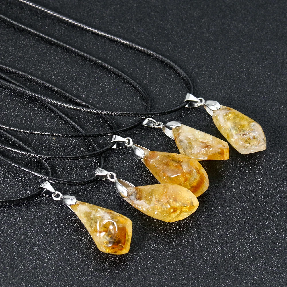 1PC Natural Citrine Necklace Energy Healing Reiki Rock Mineral Quartz Crystal Stone Charm Pendant Jewelry Choker for Women