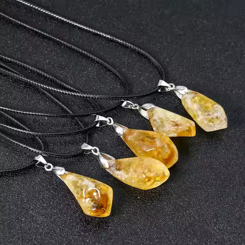 1PC Natural Citrine Necklace Energy Healing Reiki Rock Mineral Quartz Crystal Stone Charm Pendant Jewelry Choker for Women