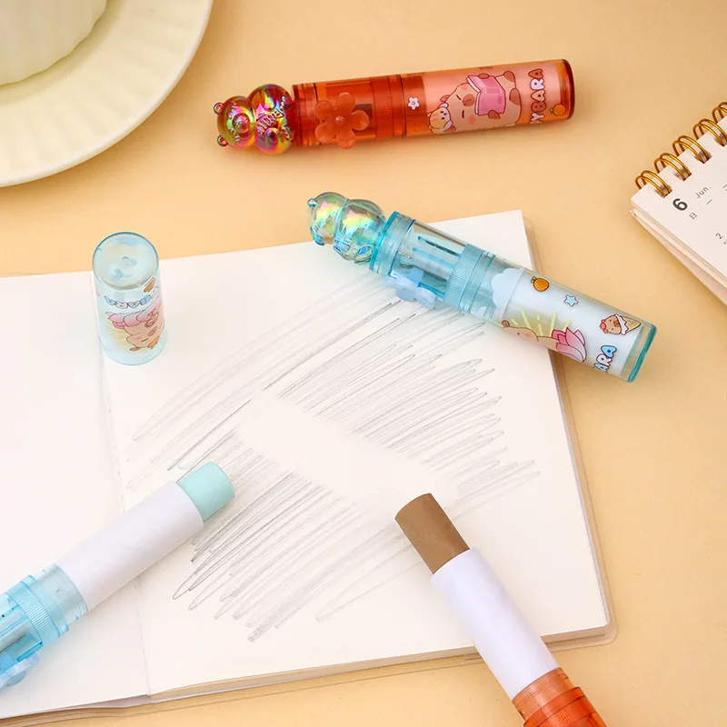 30 Pcs Crystal Capybara Luminous Eraser Cute Shape Rotating Out The Core Erasers Stationery