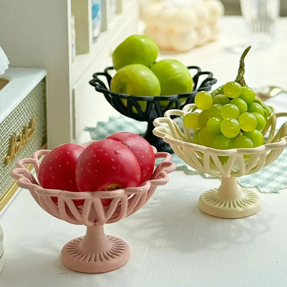 1:12 Dollhouse Miniature Flower Shape Iron Fruit Plate Mini Fruit Dish Living Room Scene Decor Accessories