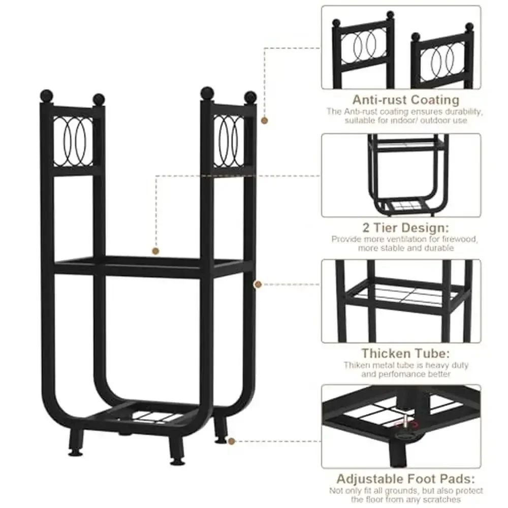 رف الحطب في الهواء الطلق الثقيلة الصلب 2-Tier حامل مقاومة للصدأ المحمولة تخزين الموقد حفرة سهلة التجميع سعة 200 رطل