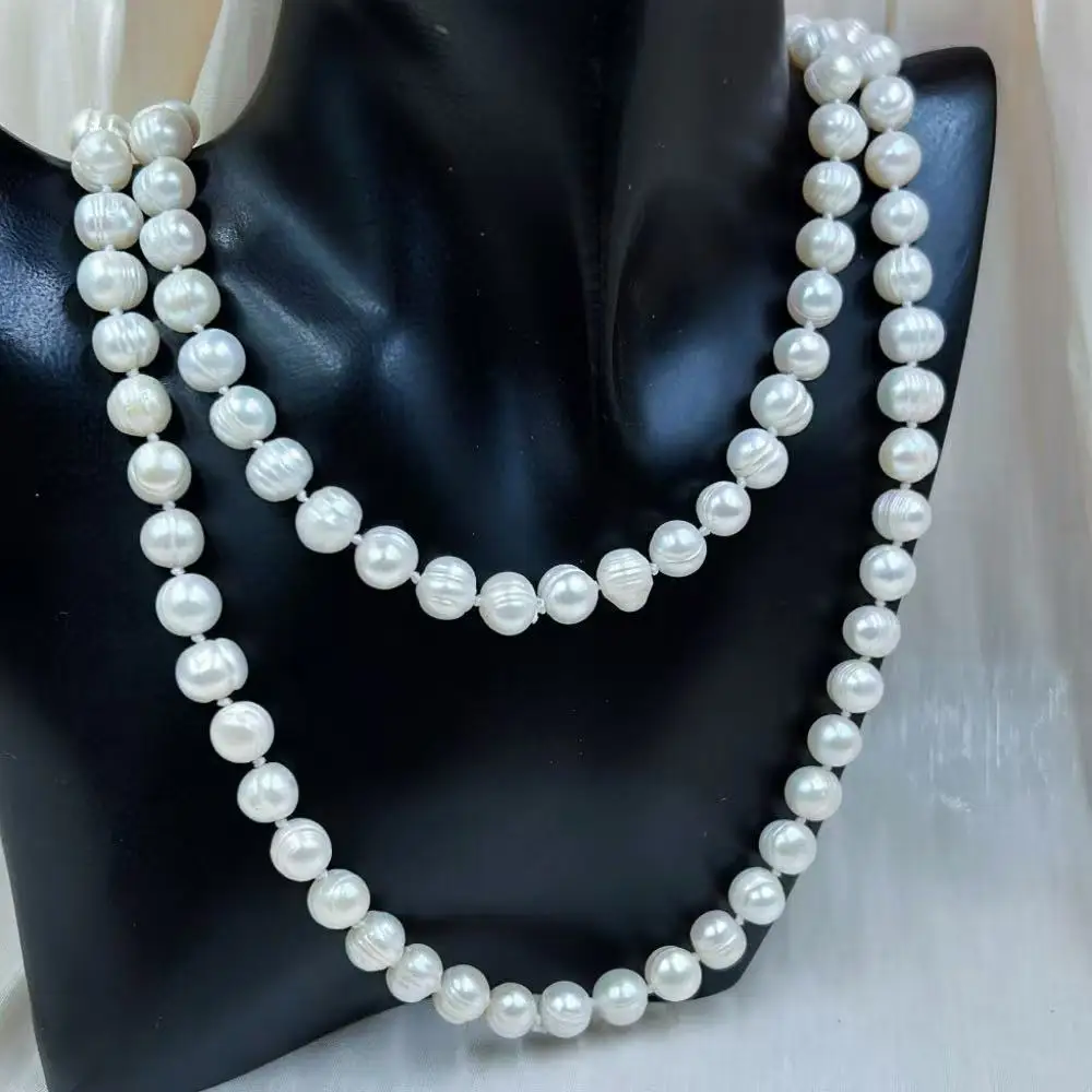 

8-10mm Mother Wife Anniversary Gift Genuine Natural Freshwater White Pearl Women Wedding Pearls Long Sweater Necklace