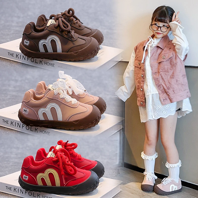 Children Tennis Shoes Casual Soft Bottom Kids Sports Shoes Toes Capped 2025 Autumn New Kids Running Shoes Sweet Princess Style