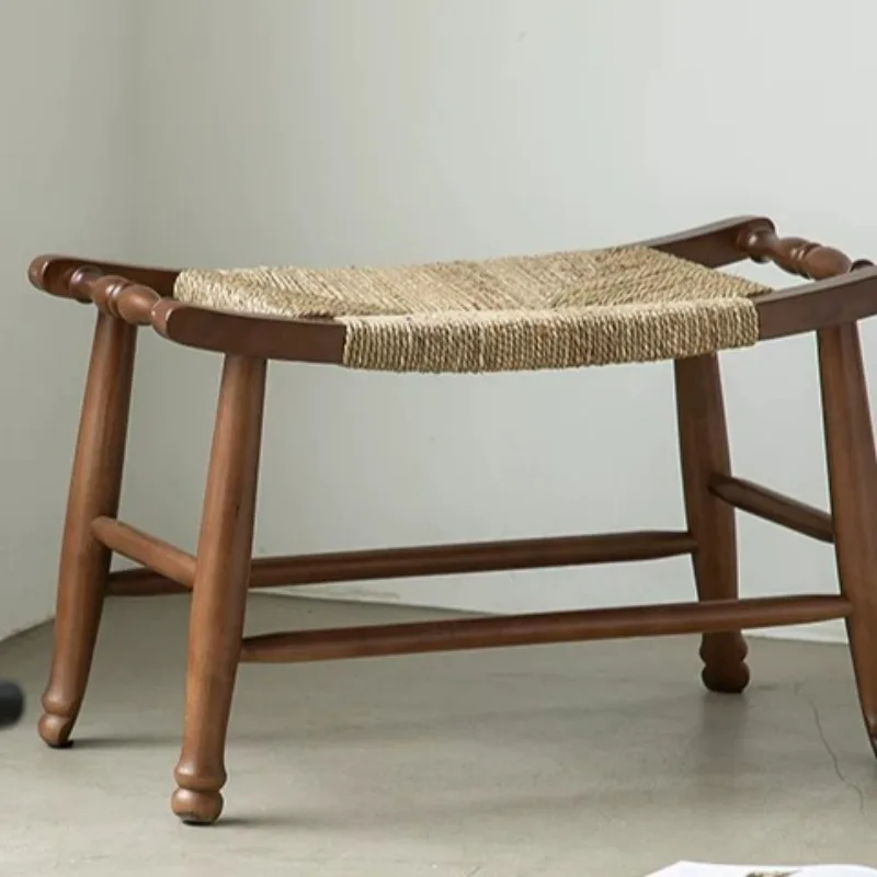 Nordic Solid Wood Rattan Ottoman 5