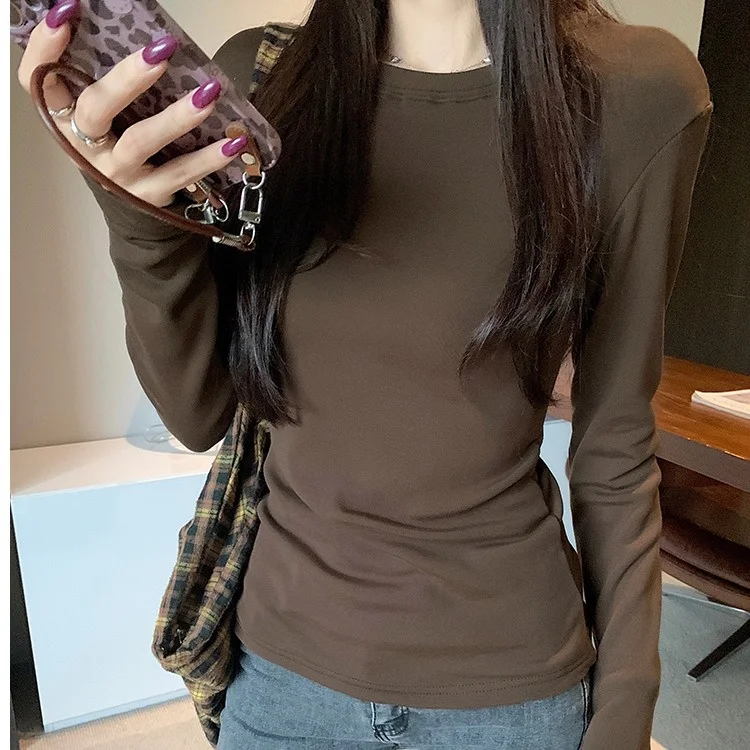 Coreano Sle Basic Fce Foderato Thi Colore Base Layer irt Autunno Inverno Abbigliamento interno Colletto quadrato oul Lunghezza Sle...