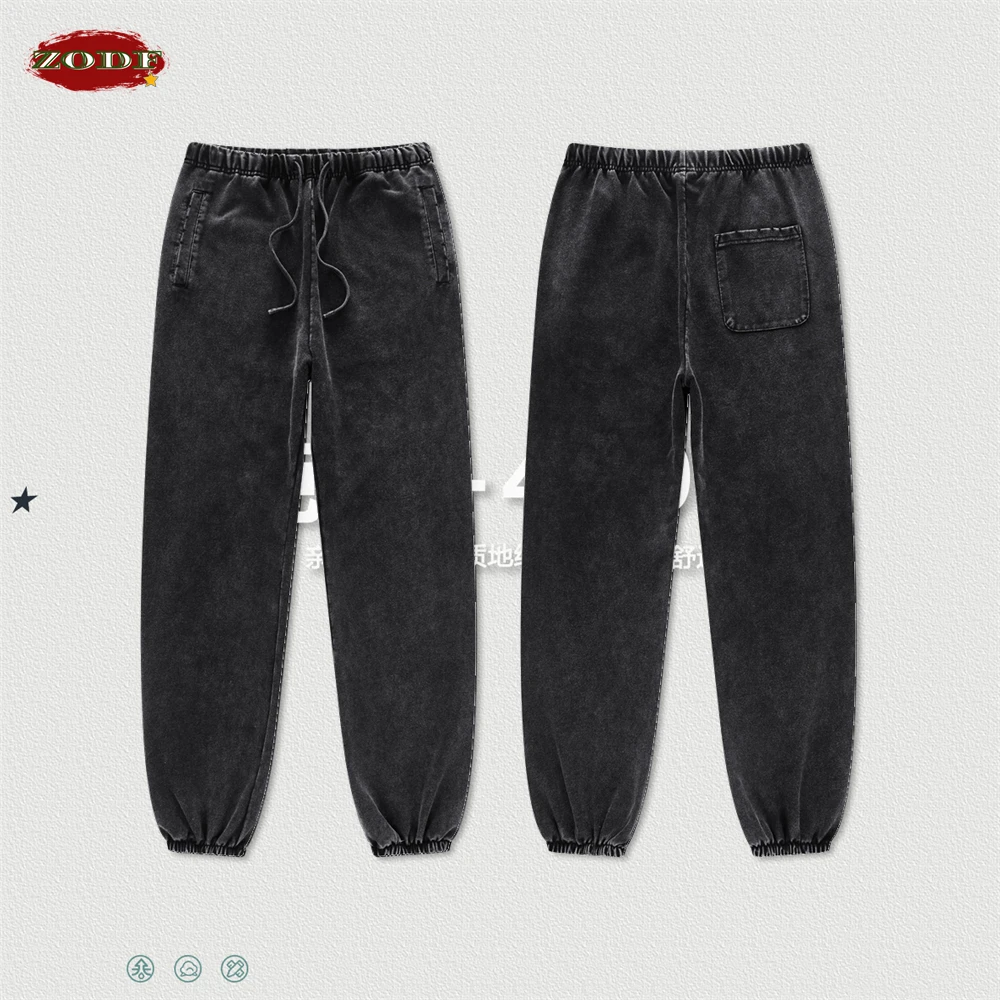 ZODF Vinatge Autumn Winter Men 420gsm Sweatpants Unisex Retro Loose Washed Heavyweight Drawstring Basic Joggers Pants HY0705