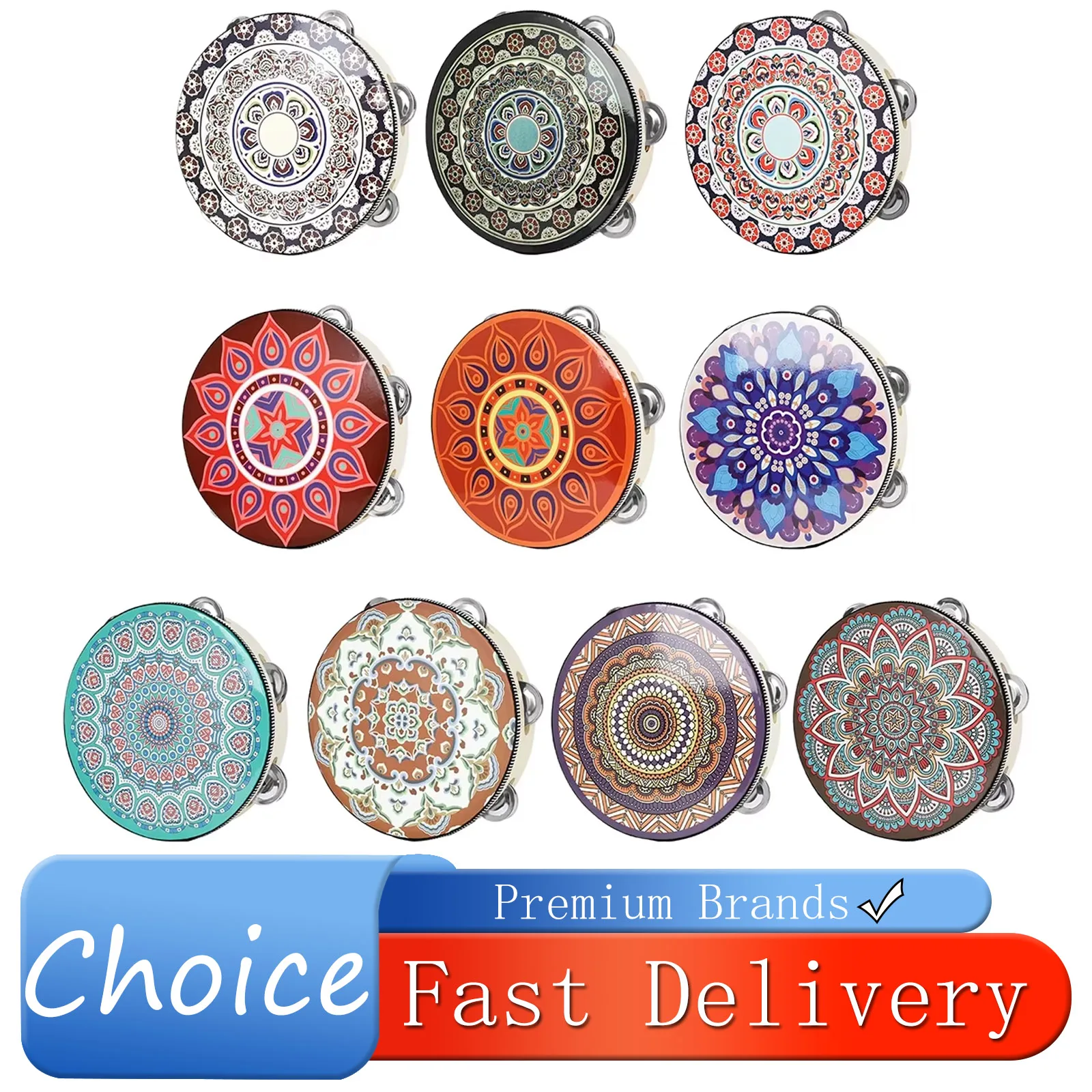 IRIN 8 Inch Tambourine Bell Drum Dunhuang Style Stainless Steel Bells Drums Percussion Musical Instruments Orff Children's Gift